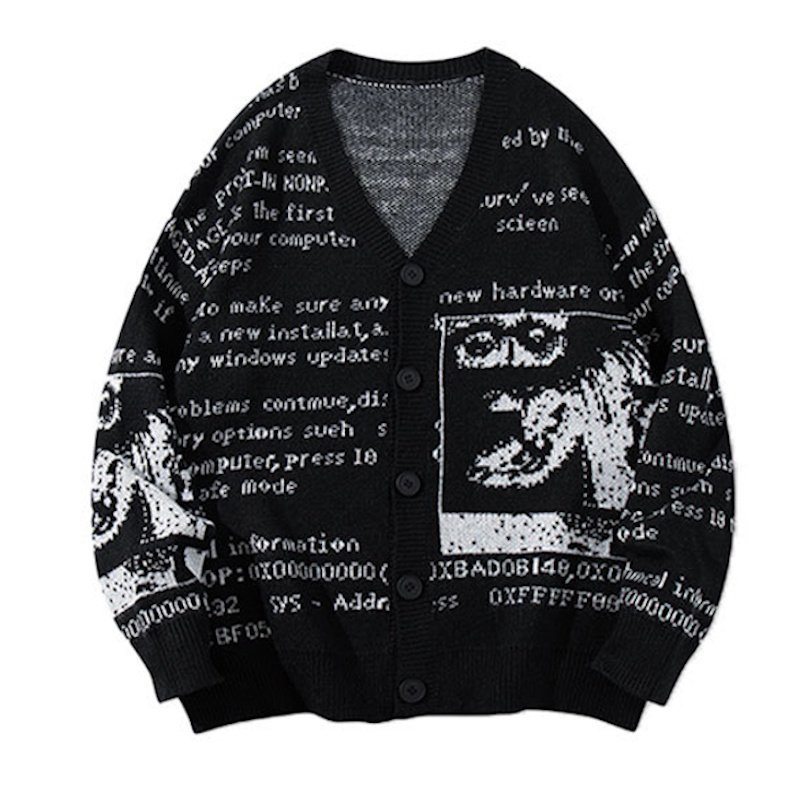 画像2: Unisex Jacquard V-neck cardigan jacket knit ユニセックス男女兼用ジャガードVネックカーディガンニット (2)