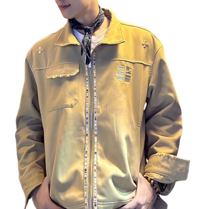 画像4: Unisex Letter Embroidered Workwear Jacket Blouson  ユニセックス 男女兼用レター刺繍ブルゾンジャケット  (4)