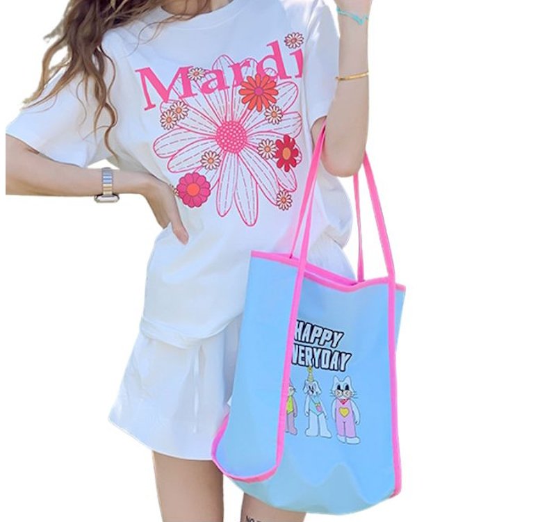 画像8: HAPPY EVERY DAY Rabbit, Dog, and Cat Print Tote/Shoulder Eco Bag　HAPPY EVERY DAYラビット＆ドッグ＆キャットプリント トートショルダーエコバッグ (8)