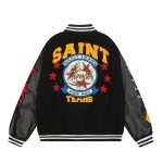 画像2: Unisex American Patchwork Embroidered Stadium Jumper Jacket Blouson ユニセックス 男女兼用アメリカンパッチワーク刺繍 レザースリーブスタジャン スタジアムジャンパー ジャケット (2)