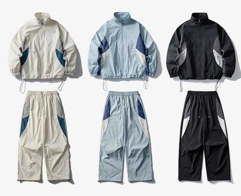 画像2: 25 Unisex Splicing contrast color block  Nylon Set up Matching Set Jacket + Pant ユニセックス 男女兼用 スプライシングコントラストカラーブロックマッチングセット ナイロン セットアップ 上下 (2)