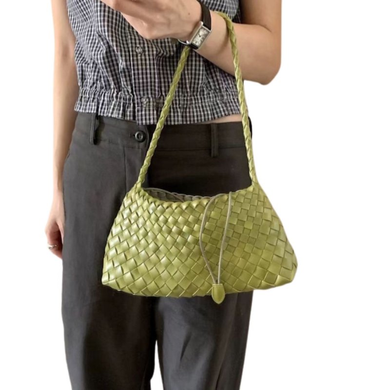 画像3: Leather braided mesh French style tote shoulder underarm bag　レザー編み込みメッシュフレンチスタイルトートショルダーアンダーアームバッグ (3)