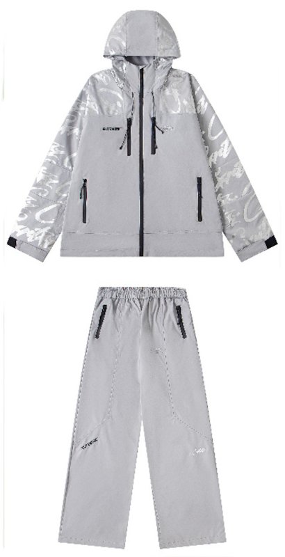 画像1:  Unisex Corteiz Alcatraz American Streetwear Zipper Nylon Set up Matching Set Jacket + Pant ユニセックス 男女兼用 反射レタージップアップフーディ ナイロン セットアップ 上下 (1)
