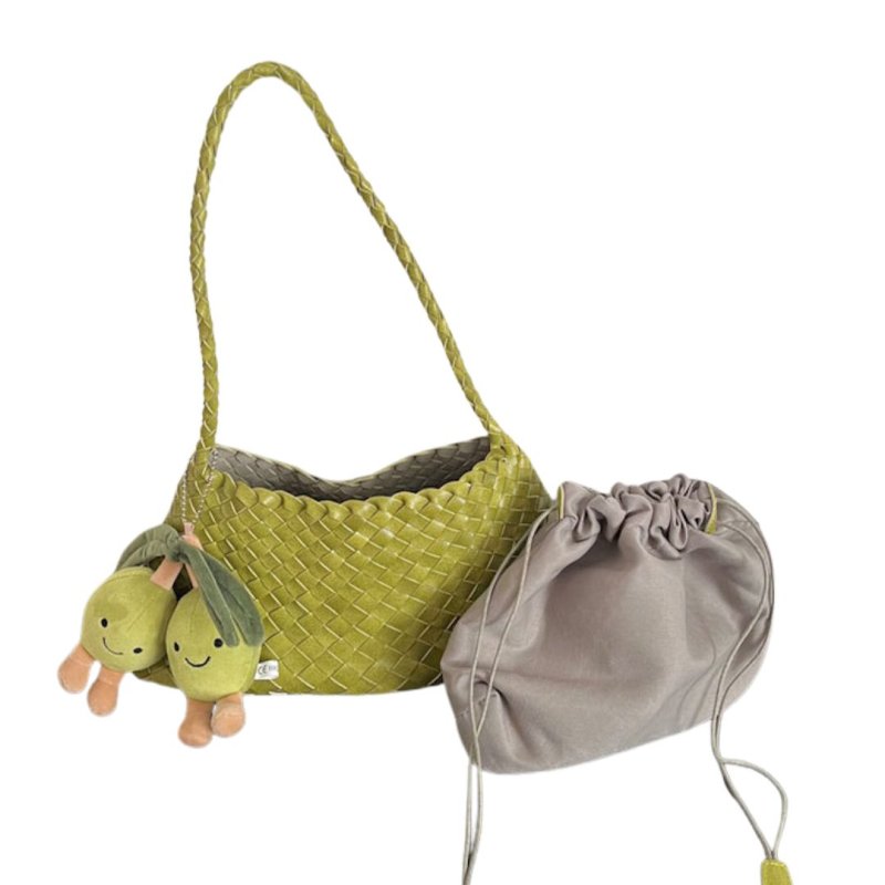 画像5: Leather braided mesh French style tote shoulder underarm bag　レザー編み込みメッシュフレンチスタイルトートショルダーアンダーアームバッグ (5)