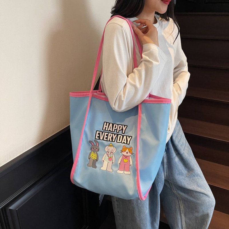 画像4: HAPPY EVERY DAY Rabbit, Dog, and Cat Print Tote/Shoulder Eco Bag　HAPPY EVERY DAYラビット＆ドッグ＆キャットプリント トートショルダーエコバッグ (4)