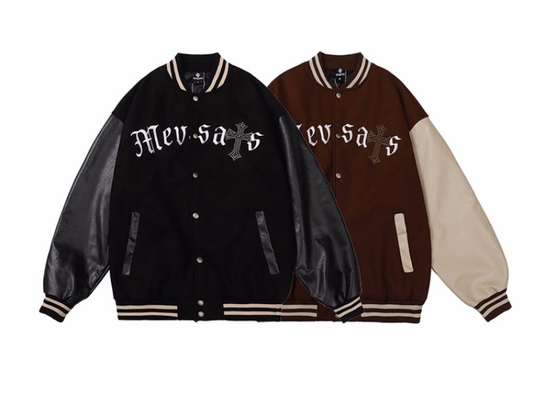 画像7: Unisex Alphabet logo  Leather Sleeve embroidered stadium jacket Blouson  ユニセックス 男女兼用アルファベットロゴ刺繍レザースリーブスタジャン スタジアムジャンパー ジャケット (7)