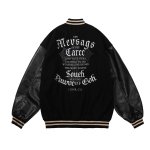 画像6: Unisex Alphabet logo  Leather Sleeve embroidered stadium jacket Blouson  ユニセックス 男女兼用アルファベットロゴ刺繍レザースリーブスタジャン スタジアムジャンパー ジャケット (6)