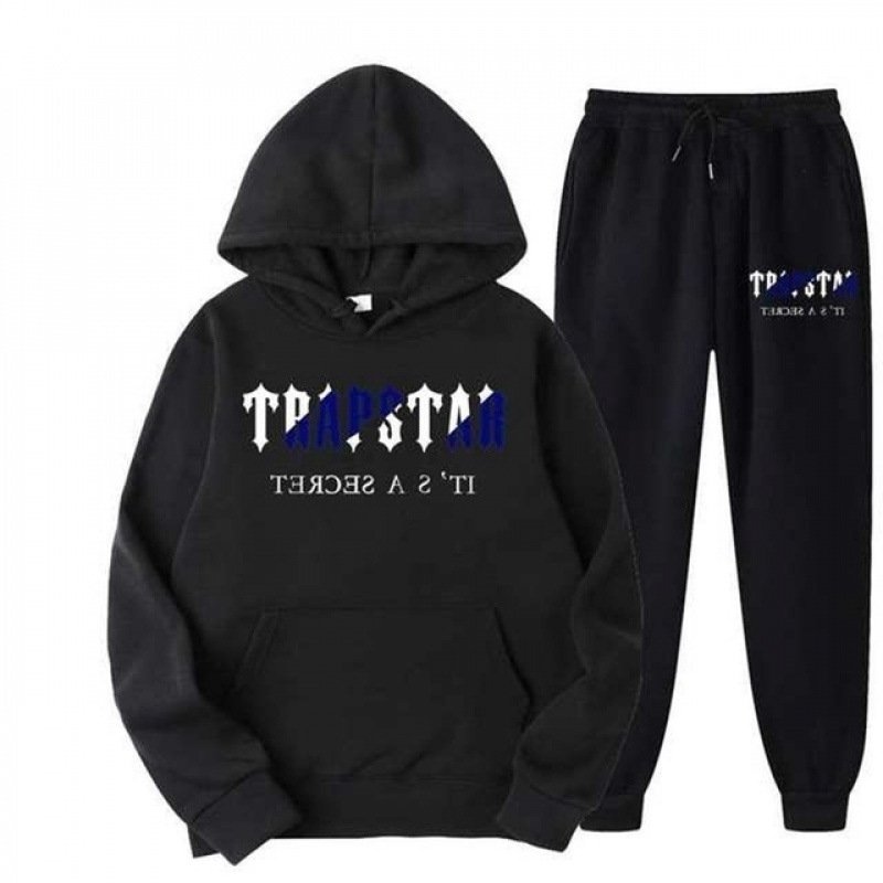 TRAPSTAR 黒 スウェットセットアップ Unisex TRAPSTAR Letter Hoodie & Pants Sweatsuit Set ユニ