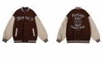 画像1: Unisex Alphabet logo  Leather Sleeve embroidered stadium jacket Blouson  ユニセックス 男女兼用アルファベットロゴ刺繍レザースリーブスタジャン スタジアムジャンパー ジャケット (1)