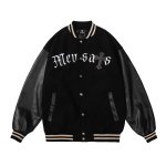 画像4: Unisex Alphabet logo  Leather Sleeve embroidered stadium jacket Blouson  ユニセックス 男女兼用アルファベットロゴ刺繍レザースリーブスタジャン スタジアムジャンパー ジャケット (4)