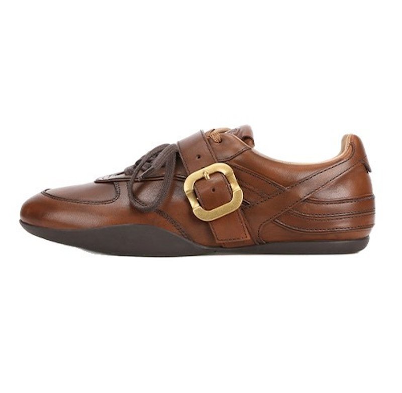 画像1: Catwalk Style Belt Buckle Leather Lace-Up Sneakers shoes   キャットウォークスタイルベルトバックルレザーレースアップスニーカー (1)
