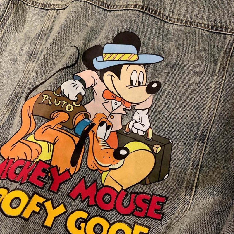 画像3:  Mickey Mouse & Goofy print denim jacket Coat 　ミッキーマウス＆グーフィープリント デニムGジャンコートジャケット (3)
