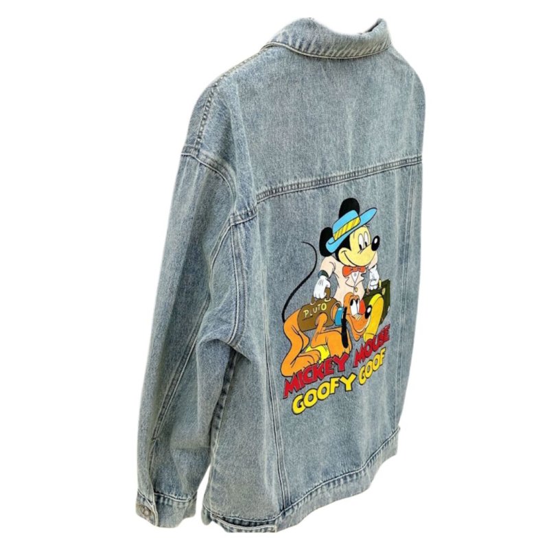 画像2:  Mickey Mouse & Goofy print denim jacket Coat 　ミッキーマウス＆グーフィープリント デニムGジャンコートジャケット (2)