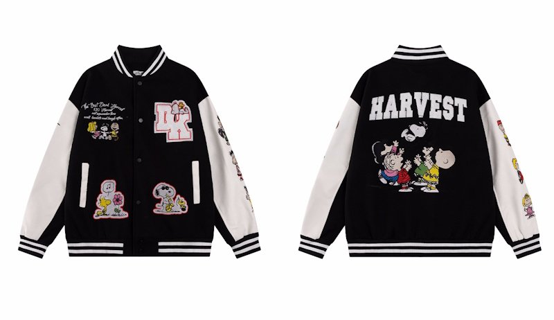 画像2: Snoopy & Friends Embroidered Stadium  jacket Coat 　スヌーピー＆フレンズスタジアムジャンバー＆スタジャンコートジャケット (2)