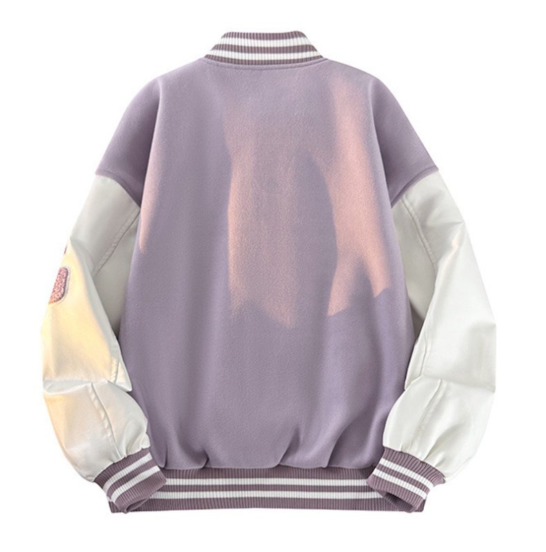 画像8: Unisex flower emblem   Leather Sleeve embroidered stadium jacket Blouson  ユニセックス 男女兼用フラワー刺繍エンブレムレザースリーブスタジャン スタジアムジャンパー ジャケット (8)