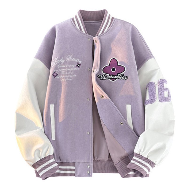 画像4: Unisex flower emblem   Leather Sleeve embroidered stadium jacket Blouson  ユニセックス 男女兼用フラワー刺繍エンブレムレザースリーブスタジャン スタジアムジャンパー ジャケット (4)