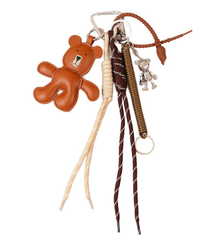 画像1: Leather Brown Bear & Metallic kaws Bag Strap Pendant Charm Fashion Accessory Bag Charm 　レザーブラウンベア＆メタリックカウズキーホルダーバックチャーム ファッションチャーム (1)