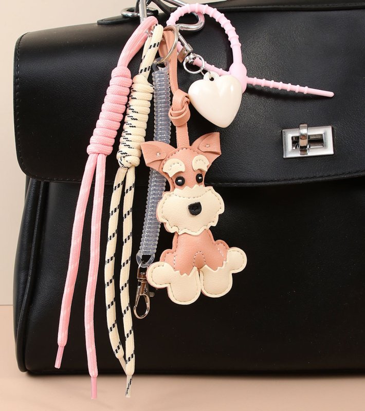 画像3: Leather Schnauzer & Heart Bag Strap Pendant Charm Fashion Accessory Bag Charm 　レザーシュナウザードッグ＆ハートキーホルダーバックチャーム ファッションチャーム (3)