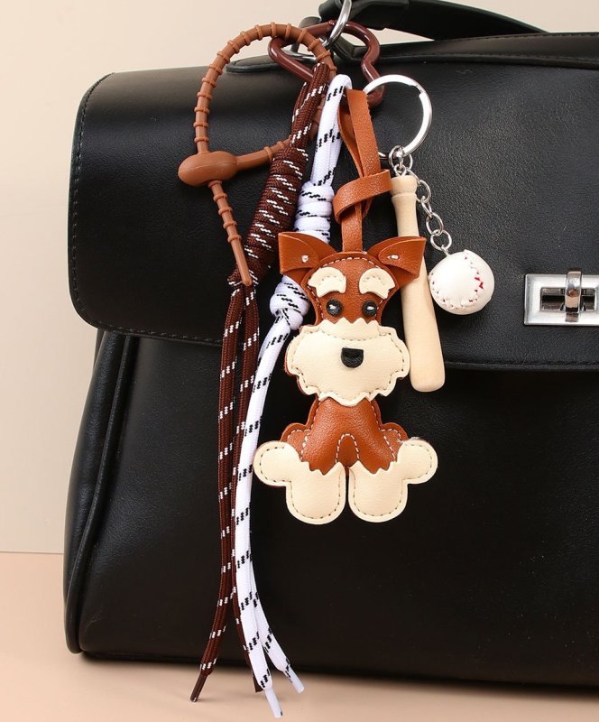 画像4: Leather Schnauzer & Heart Bag Strap Pendant Charm Fashion Accessory Bag Charm 　レザーシュナウザードッグ＆ハートキーホルダーバックチャーム ファッションチャーム (4)