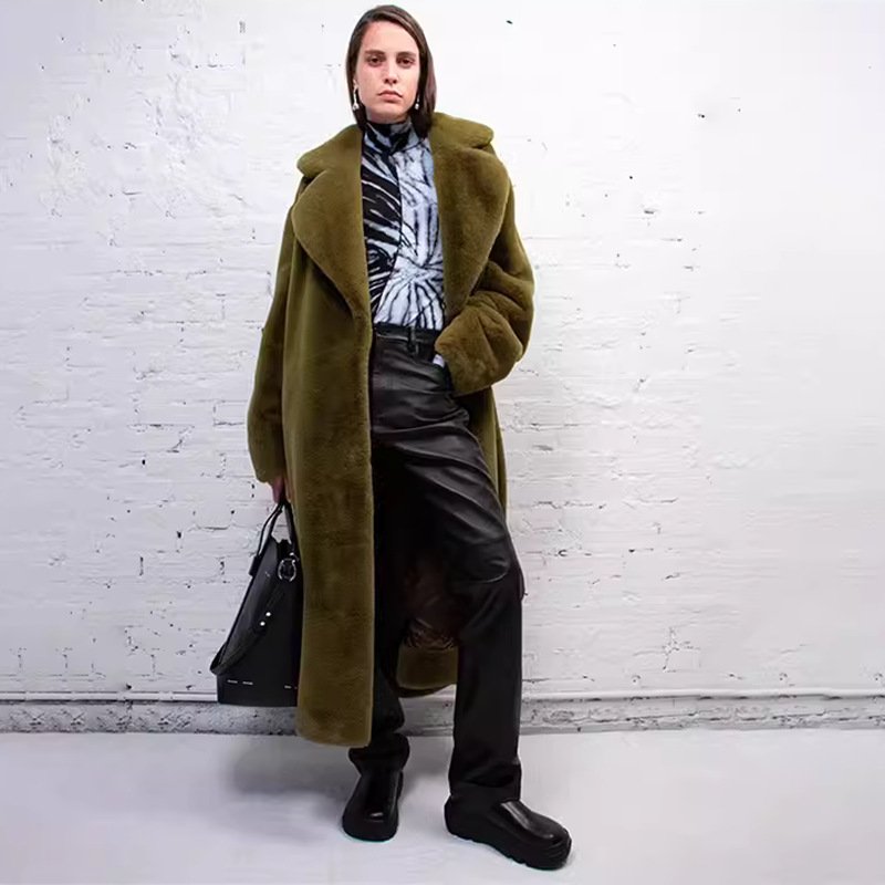 画像4: Women's fake Rex rabbit fur long coat  jacket エコファー フェイクファー ガウン ロブ コート テディベア ぬいぐるみ モコモコ ロング コート　 (4)