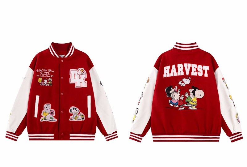 画像1: Snoopy & Friends Embroidered Stadium  jacket Coat 　スヌーピー＆フレンズスタジアムジャンバー＆スタジャンコートジャケット (1)