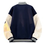 画像5: Unisex flower emblem   Leather Sleeve embroidered stadium jacket Blouson  ユニセックス 男女兼用フラワー刺繍エンブレムレザースリーブスタジャン スタジアムジャンパー ジャケット (5)