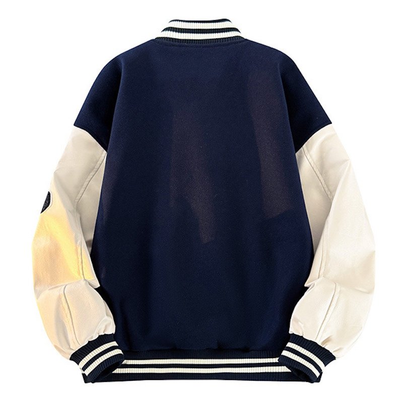 画像5: Unisex flower emblem   Leather Sleeve embroidered stadium jacket Blouson  ユニセックス 男女兼用フラワー刺繍エンブレムレザースリーブスタジャン スタジアムジャンパー ジャケット (5)