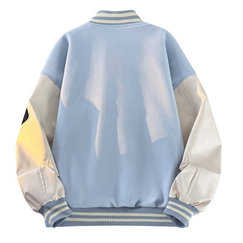 画像6: Unisex flower emblem   Leather Sleeve embroidered stadium jacket Blouson  ユニセックス 男女兼用フラワー刺繍エンブレムレザースリーブスタジャン スタジアムジャンパー ジャケット (6)