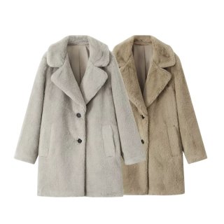 Women's fake fur long coat jacket エコファー フェイクファー