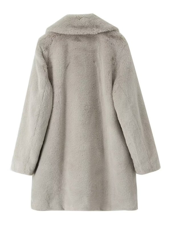 画像5: Women's fake Rex rabbit fur long coat  jacket フェイクファー テディベア ぬいぐるみ モコモコ ロング コート　 (5)