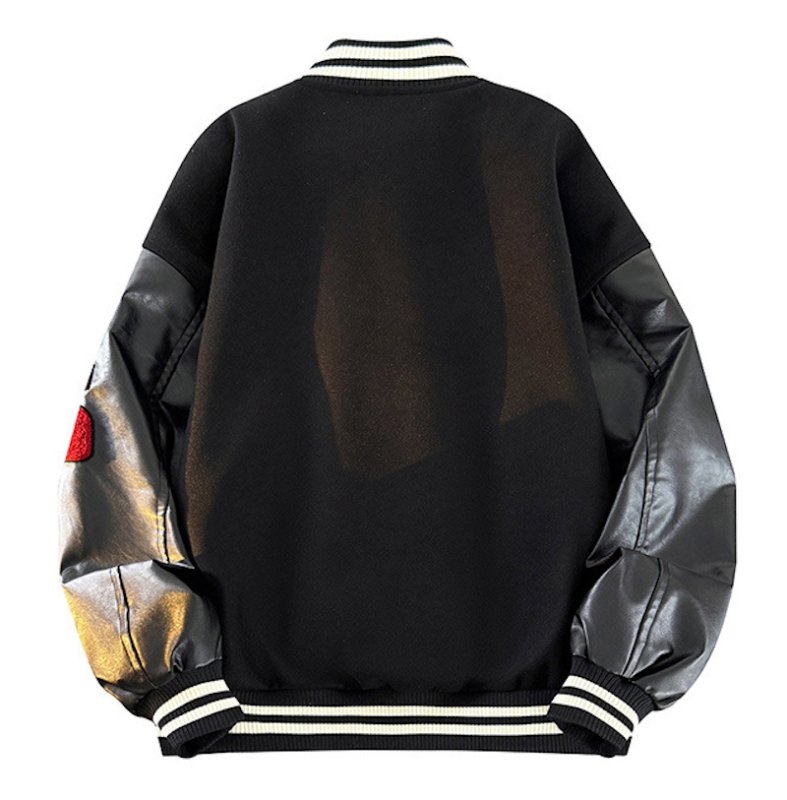 画像7: Unisex flower emblem   Leather Sleeve embroidered stadium jacket Blouson  ユニセックス 男女兼用フラワー刺繍エンブレムレザースリーブスタジャン スタジアムジャンパー ジャケット (7)