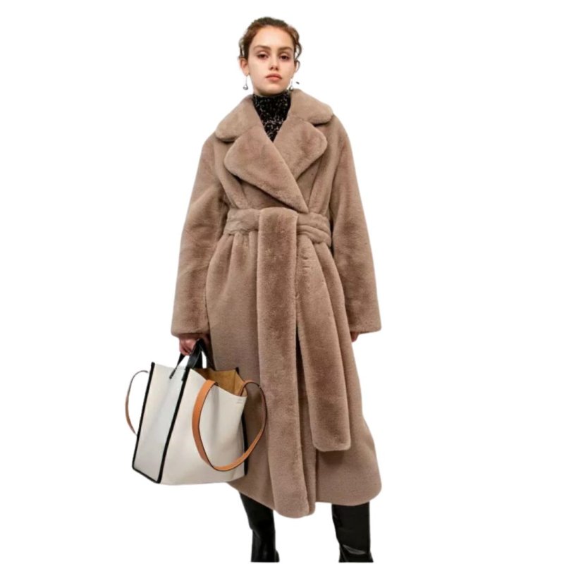 画像2: Women's fake Rex rabbit fur long coat  jacket エコファー フェイクファー ガウン ロブ コート テディベア ぬいぐるみ モコモコ ロング コート　 (2)