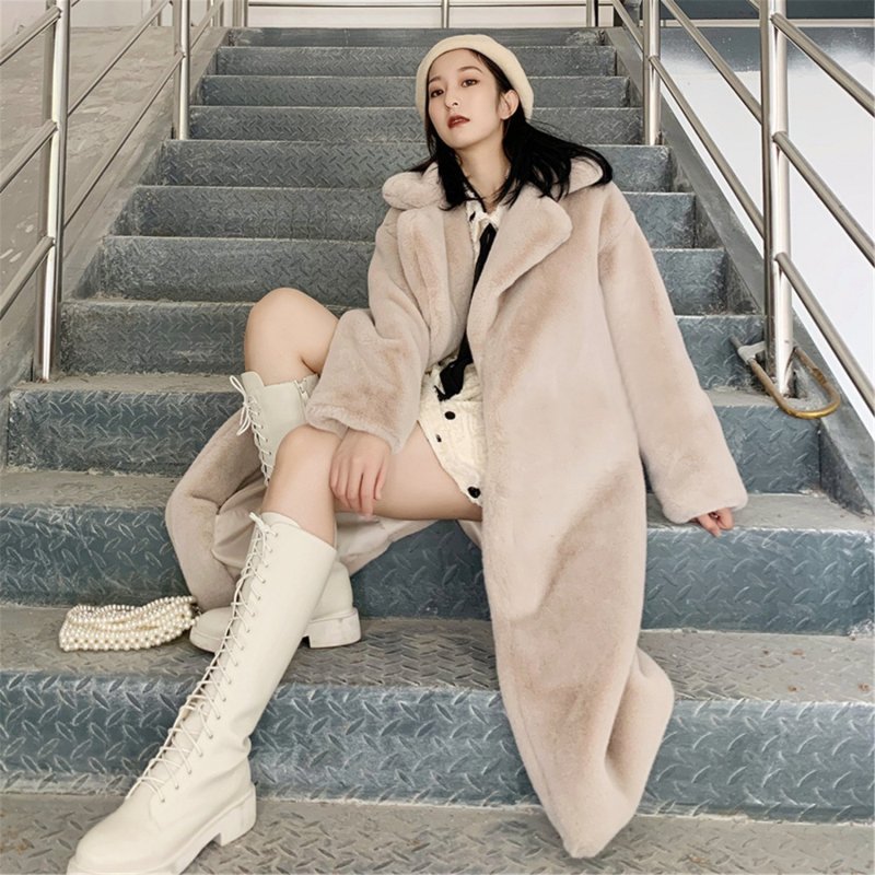 画像14: Women's fake Rex rabbit fur long coat  jacket エコファー フェイクファー ガウン ロブ コート テディベア ぬいぐるみ モコモコ ロング コート　 (14)