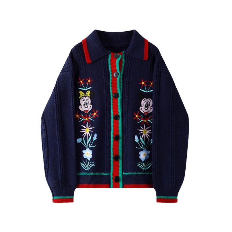 画像2: Mickey Mouse & Minnie mouse Embroidery Cardigan  Sweater ミッキーマウス＆ミニーマウス 刺繍カーディガン  ニットセーター (2)