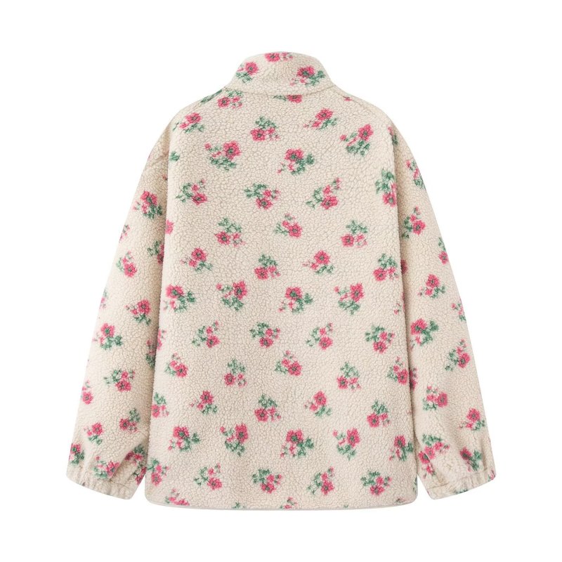 画像3: Lambswool fleece floral print zip-up jacket coat　ラムウールフリース花柄ジップアップジャケットコート (3)