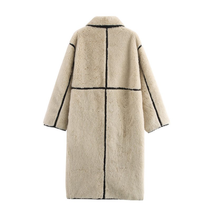 画像2: Women's fake  fur long coat  jacket 　エコファー フェイクファー  テディベア ぬいぐるみ モコモコパイピング ロング コート　 (2)