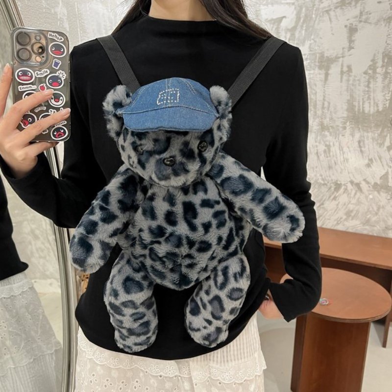 画像5: Leopard print teddy bear plush backpack tote shoulder bag　ヒョウ柄テディベアぬいぐるみバックパックリュックトートショルダーバッグ (5)