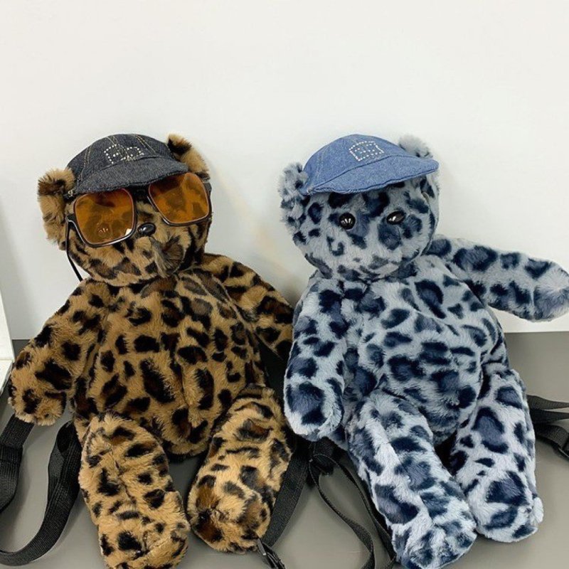 画像6: Leopard print teddy bear plush backpack tote shoulder bag　ヒョウ柄テディベアぬいぐるみバックパックリュックトートショルダーバッグ (6)