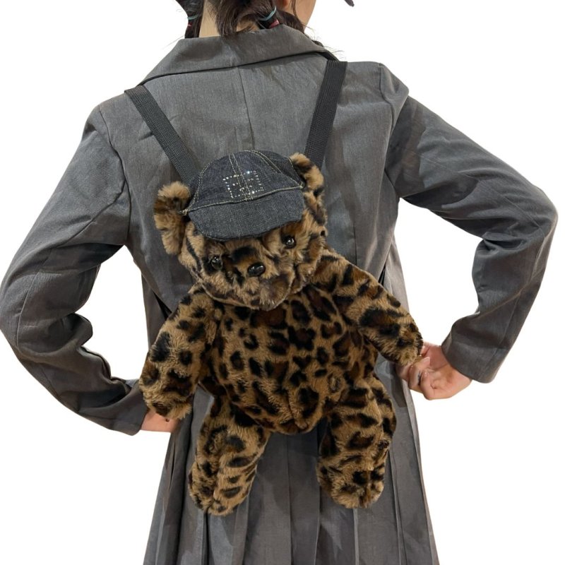 画像3: Leopard print teddy bear plush backpack tote shoulder bag　ヒョウ柄テディベアぬいぐるみバックパックリュックトートショルダーバッグ (3)