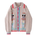 画像1: Mickey Mouse & Minnie mouse Embroidery Cardigan  Sweater ミッキーマウス＆ミニーマウス 刺繍カーディガン  ニットセーター (1)