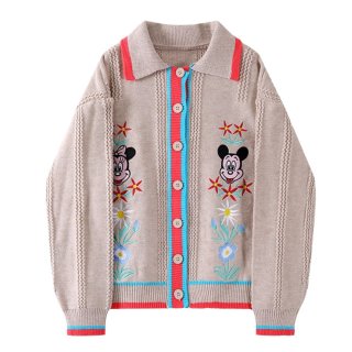 ミッキーマウス刺繍 ダークグレー カーディガン XL ミッキー