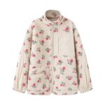 画像1: Lambswool fleece floral print zip-up jacket coat　ラムウールフリース花柄ジップアップジャケットコート (1)