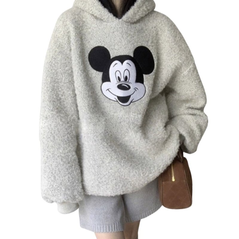 画像1: Mickey mouse comic cartoon knit fleece hoodie  ミッキーマウス もこもこ フリース ニットパーカー (1)