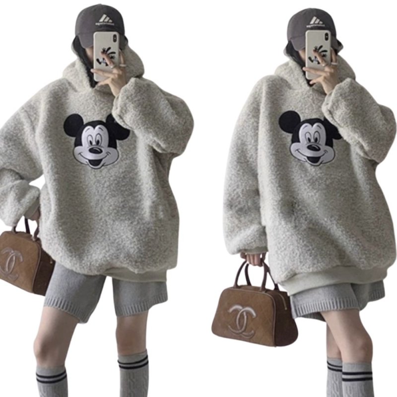 画像2: Mickey mouse comic cartoon knit fleece hoodie  ミッキーマウス もこもこ フリース ニットパーカー (2)