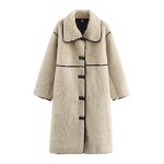 画像1: Women's fake  fur long coat  jacket 　エコファー フェイクファー  テディベア ぬいぐるみ モコモコパイピング ロング コート　 (1)