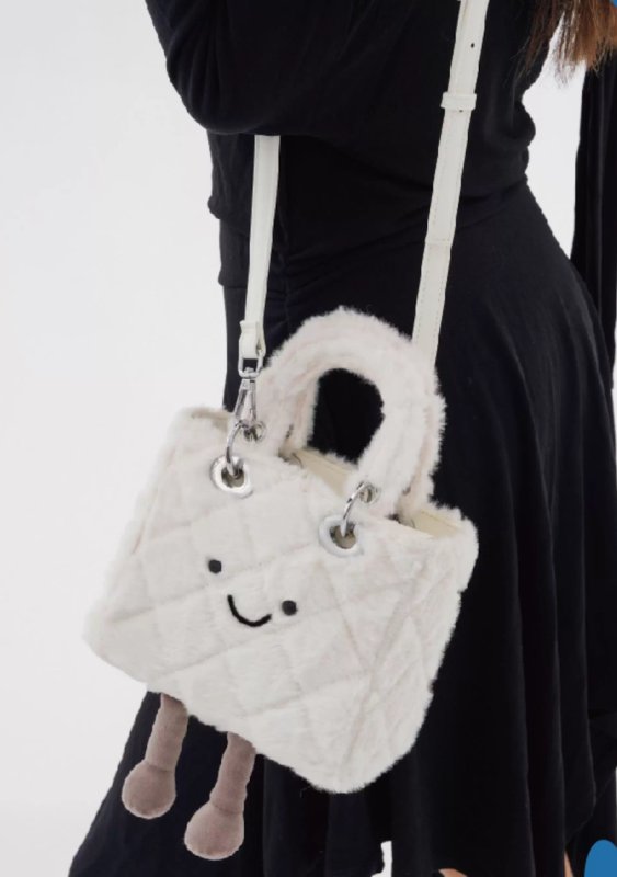 画像7: Smile Fur Plush Quilted Square Small Tote Shoulder Bag　スマイルファーぬいぐるみキルティングスクエアスモールトートショルダーバック (7)
