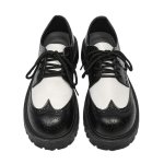 画像1: Men's Thick bottom color lace-up leather straight tip shoes loafers   レザーレースアップ厚底プラットフォーム バイカラーローファーシューズ (1)