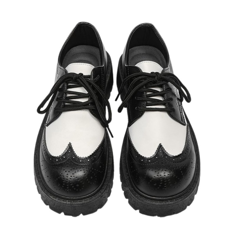 画像1: Men's Thick bottom color lace-up leather straight tip shoes loafers   レザーレースアップ厚底プラットフォーム バイカラーローファーシューズ (1)