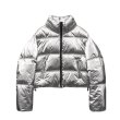 Metallic Silver shiny down short jacket coat ユニセックス
