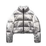 画像1: Metallic Silver shiny down short jacket coat  ユニセックス男女兼用 シャイニングシルバー ショートダウンジャケット (1)